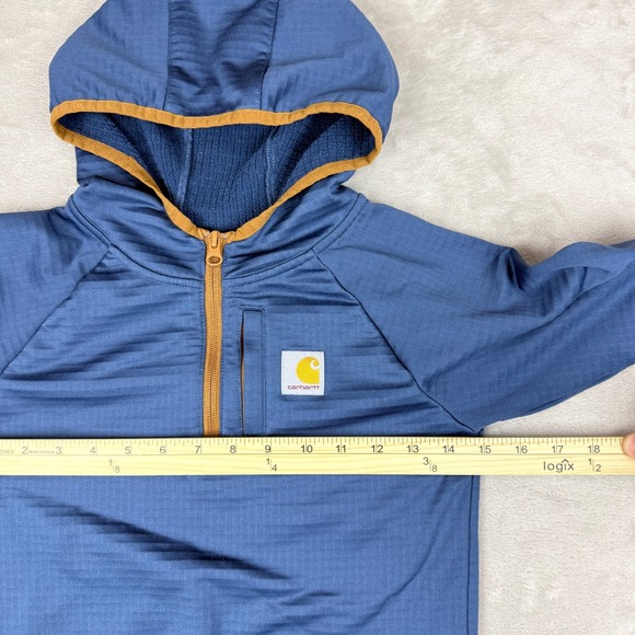 Carhartt Force Hoodie Kids 5 Steel Blue 1/4 Zip Grid Fleece Outdoors School Play - Picture 5 of 8